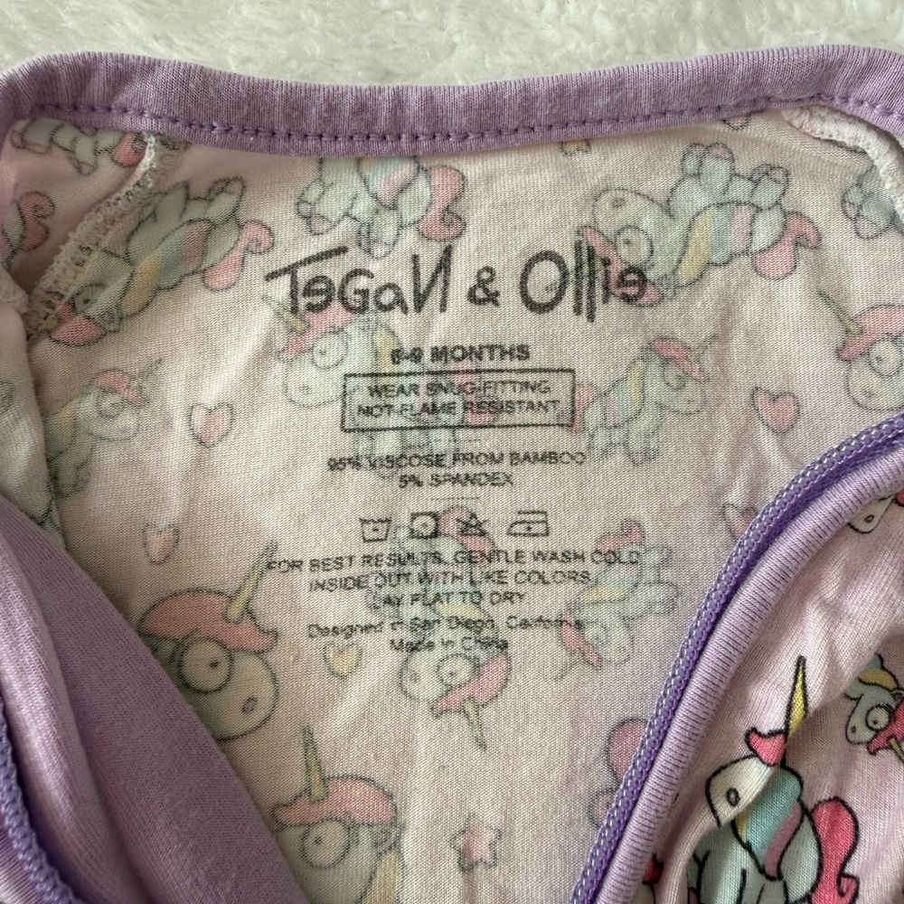 6-9month Bamboo unicorn Purple Kids One Piece Pajama - Picture 2 of 5